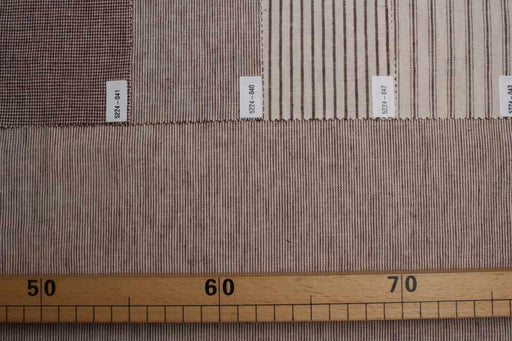 swatch-Rustic Linen Cotton Canvas – Stripes & Checks in Ecru and Brown-Fabric-FabricSight