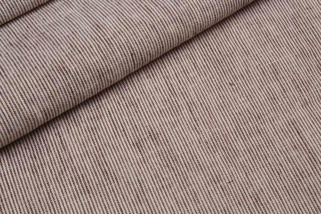 swatch-Rustic Linen Cotton Canvas – Stripes & Checks in Ecru and Brown-Fabric-FabricSight