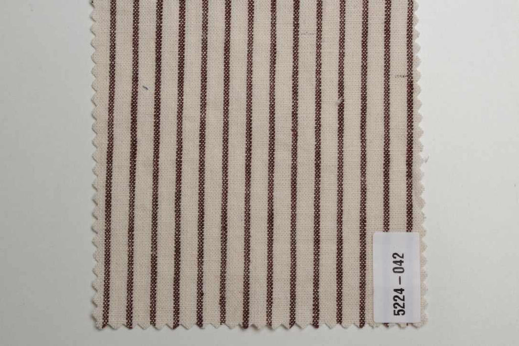 swatch-Rustic Linen Cotton Canvas – Stripes & Checks in Ecru and Brown-Fabric-FabricSight