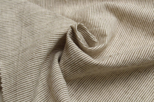 swatch-Rustic Linen Cotton Canvas – Stripes & Checks in Ecru and Khaki-Fabric-FabricSight