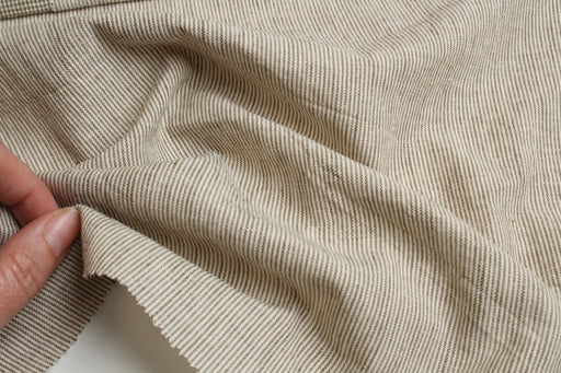 swatch-Rustic Linen Cotton Canvas – Stripes & Checks in Ecru and Khaki-Fabric-FabricSight