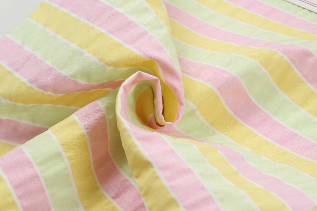 swatch-Seaqual™ Recycled Polyester and Ecovero Viscose Wrinkled Effect Fabric - Stripes-Fabric-FabricSight