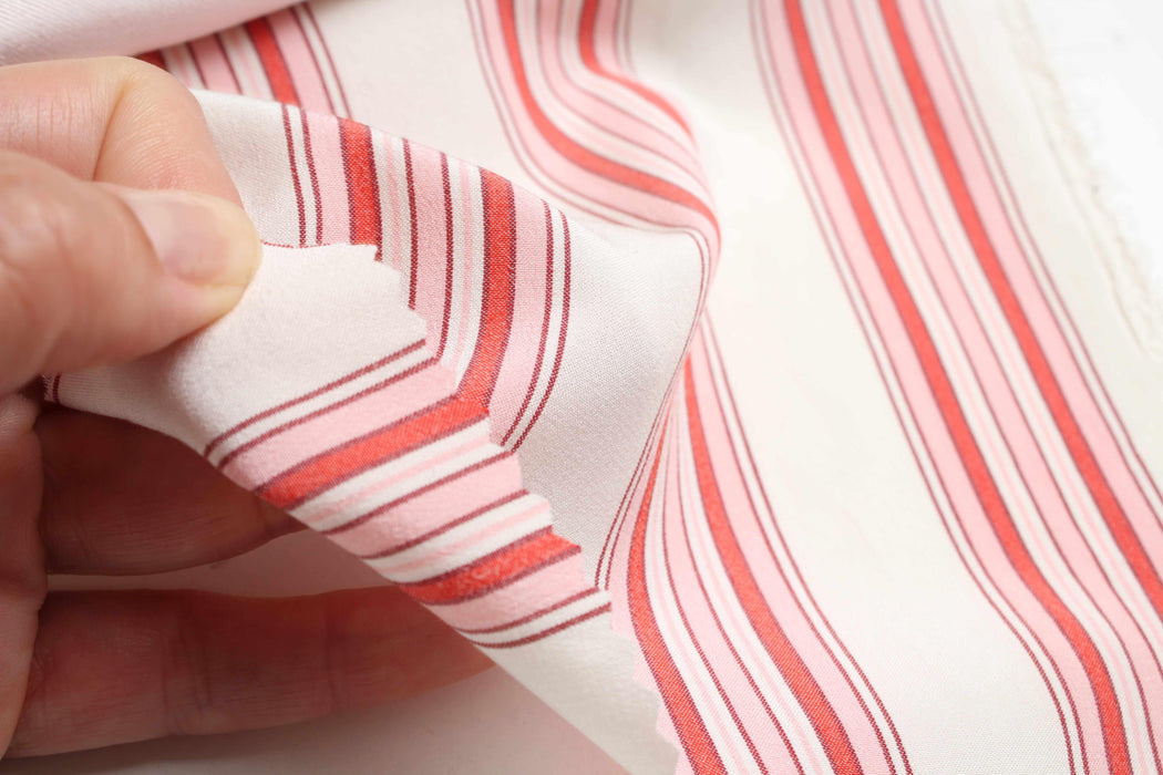swatch-Silk Georgette Stripe Fabric – Burgundy & Pink – Fluid & Lightweight-Fabric-FabricSight