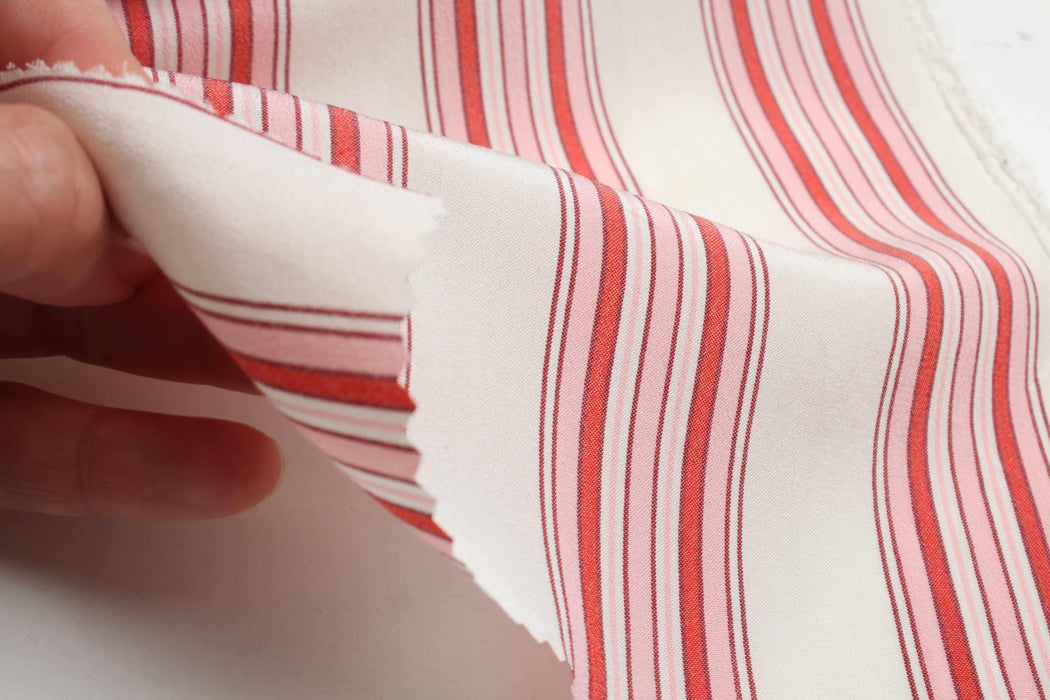 swatch-Silk Georgette Stripe Fabric – Burgundy & Pink – Fluid & Lightweight-Fabric-FabricSight