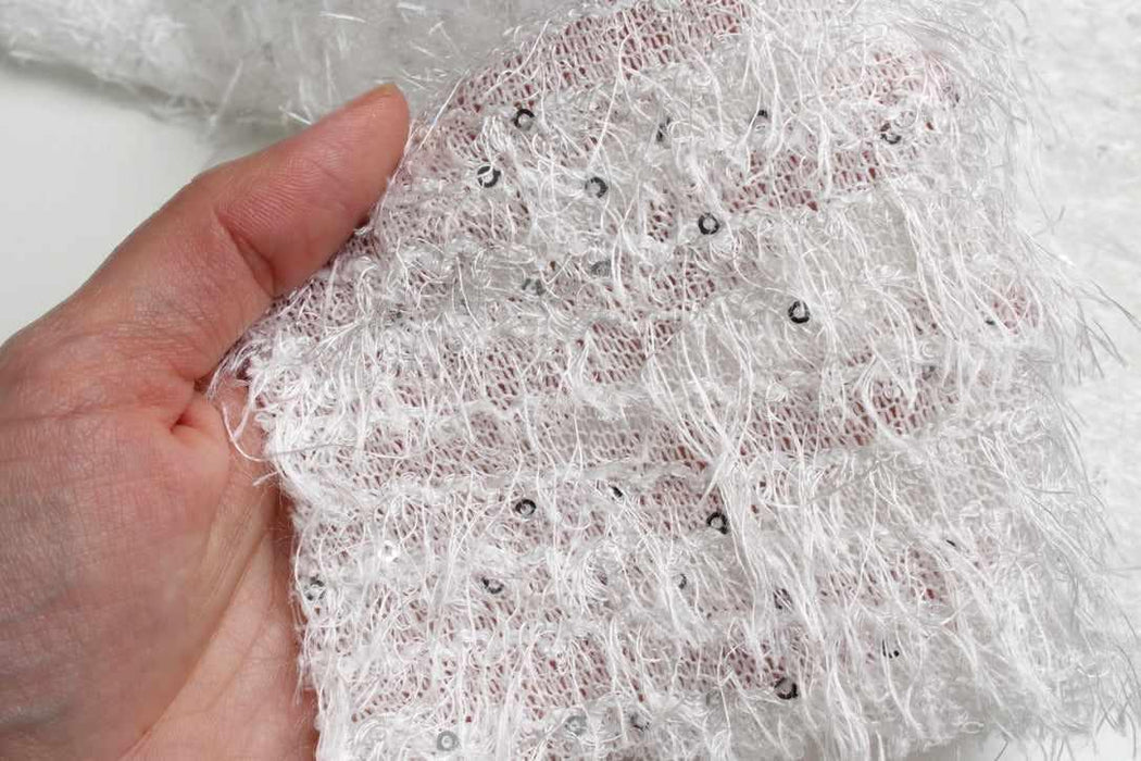 Textured Sequin Knit Fabric – Hairy Jersey – White – Designer Deadstock-Fabric-FabricSight