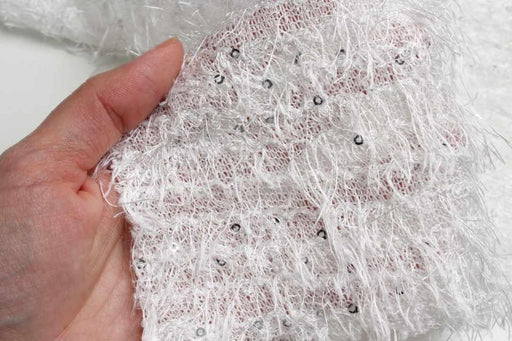 swatch-Textured Sequin Knit Fabric – Hairy Jersey – White – Designer Deadstock-Fabric-FabricSight