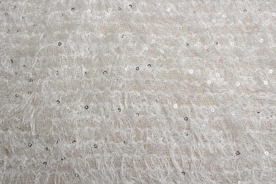 Textured Sequin Knit Fabric – Hairy Jersey – White – Designer Deadstock-Fabric-FabricSight