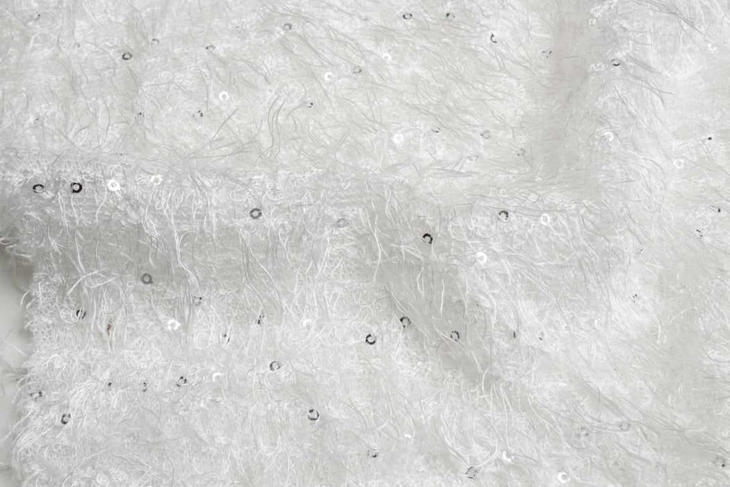 Textured Sequin Knit Fabric – Hairy Jersey – White – Designer Deadstock-Fabric-FabricSight