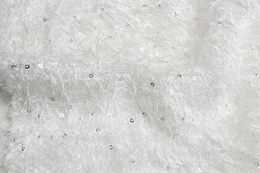 swatch-Textured Sequin Knit Fabric – Hairy Jersey – White – Designer Deadstock-Fabric-FabricSight