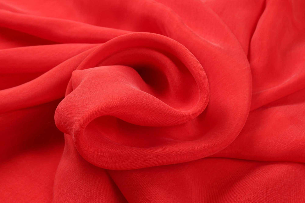 swatch-Vegan silk - Cupro Satin - SCARLET (+50 Colors Available)-Fabric-FabricSight