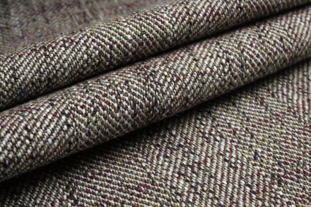 swatch-Virgin Wool & Cotton Herringbone Coating – Yarn Dyed – Grey & Brown Mélange-Fabric-FabricSight