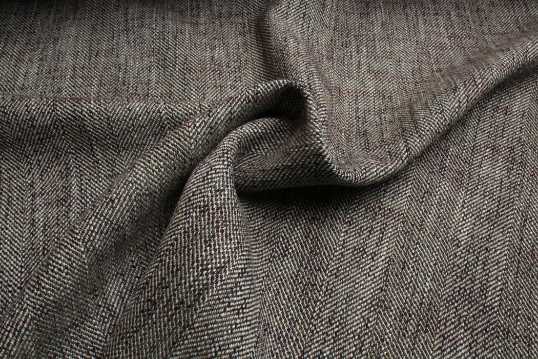 swatch-Virgin Wool & Cotton Herringbone Coating – Yarn Dyed – Grey & Brown Mélange-Fabric-FabricSight