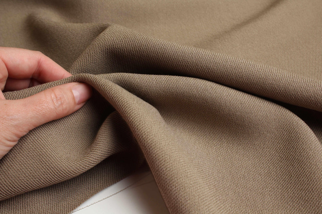 swatch-Viscose–Wool Structured Twill in Taupe – Spanish Deadstock Collection-Fabric-FabricSight