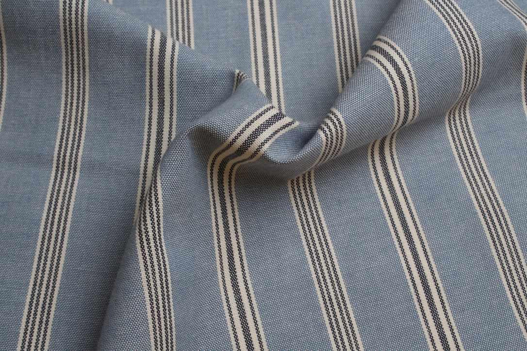 swatch-Washed Organic Cotton Shirting – Blue & Ecru Stripes-Fabric-FabricSight