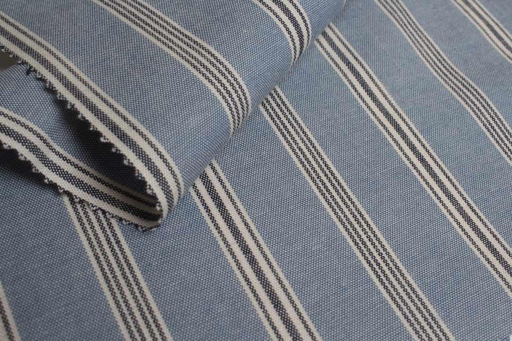 swatch-Washed Organic Cotton Shirting – Blue & Ecru Stripes-Fabric-FabricSight