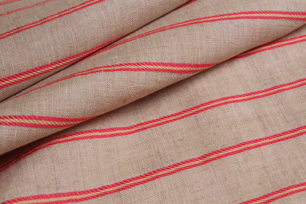 swatch-Washed organic linen natural with pink stripes-Fabric-FabricSight