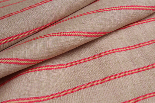 swatch-Washed organic linen natural with pink stripes-Fabric-FabricSight