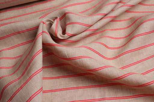 swatch-Washed organic linen natural with pink stripes-Fabric-FabricSight