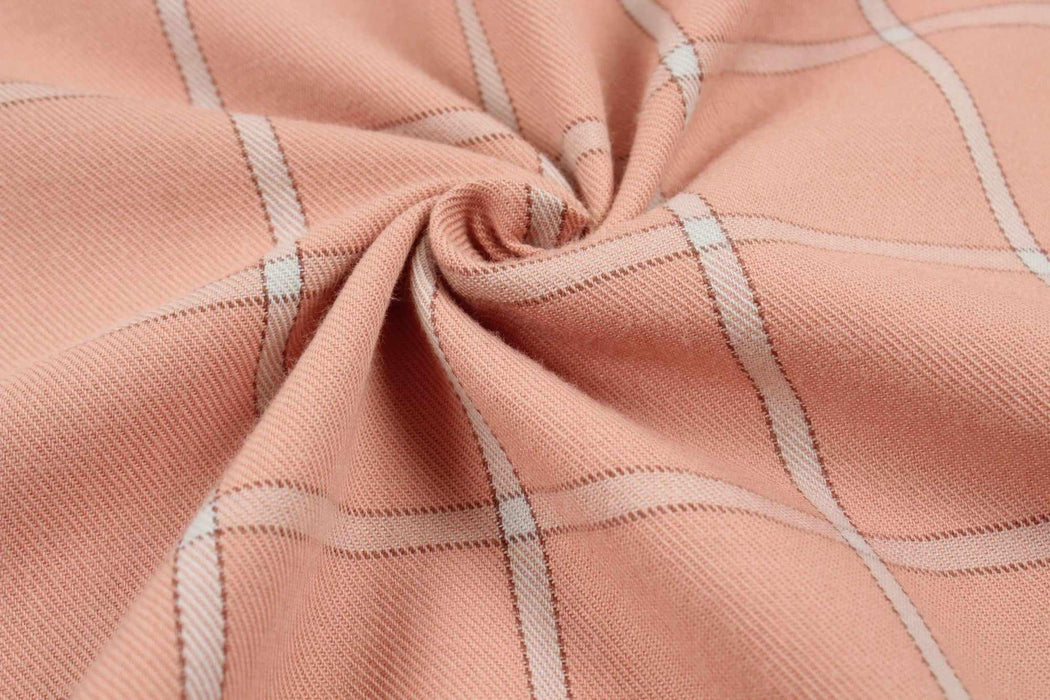swatch-Windowpane Cotton Shirting - Coral-Fabric-FabricSight