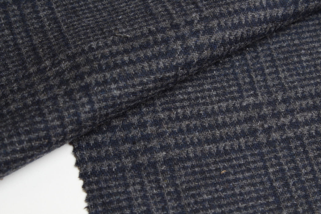 swatch-Wool Blend Prince of Wales Coating – Grey & Navy Check – Reorderable-Fabric-FabricSight