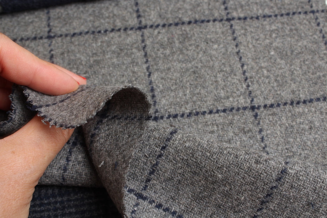 swatch-Wool Blend Windowpane Coating – Grey & Navy Check – Reorderable-Fabric-FabricSight