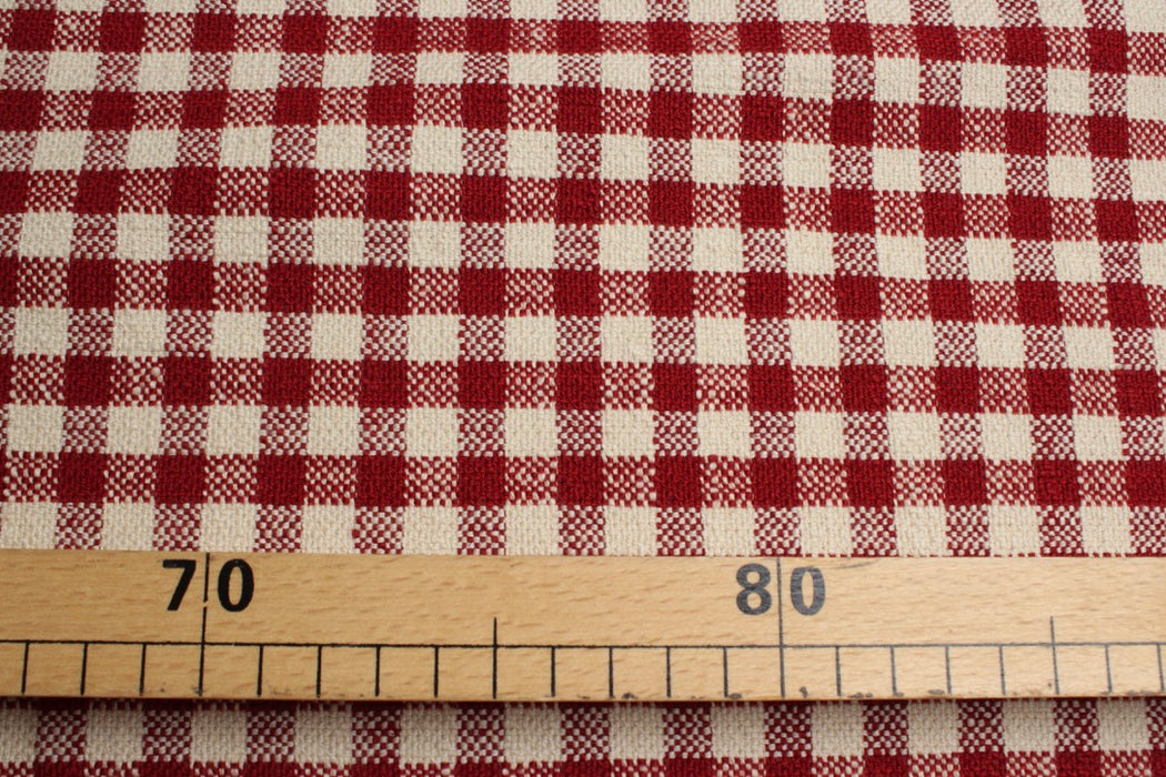 swatch-Yarn-Dyed Cotton-Linen Stretch Canvas – Red & Off-White Vichy Checks-Fabric-FabricSight