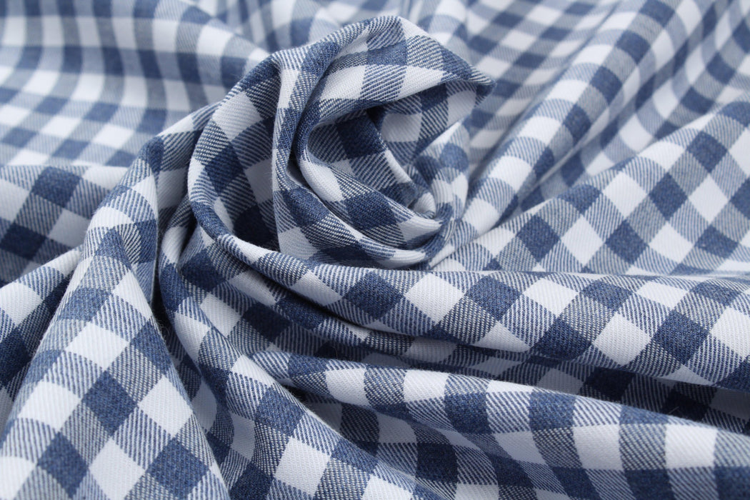 Cotton Flannel Shirting - Blue / White Vichy-Fabric-FabricSight